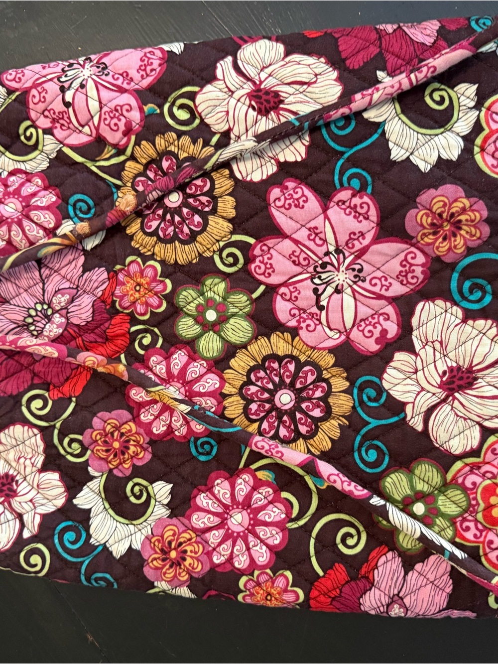 Vera Bradley Brown Floral Quilted Bag with Pink, Green & Teal